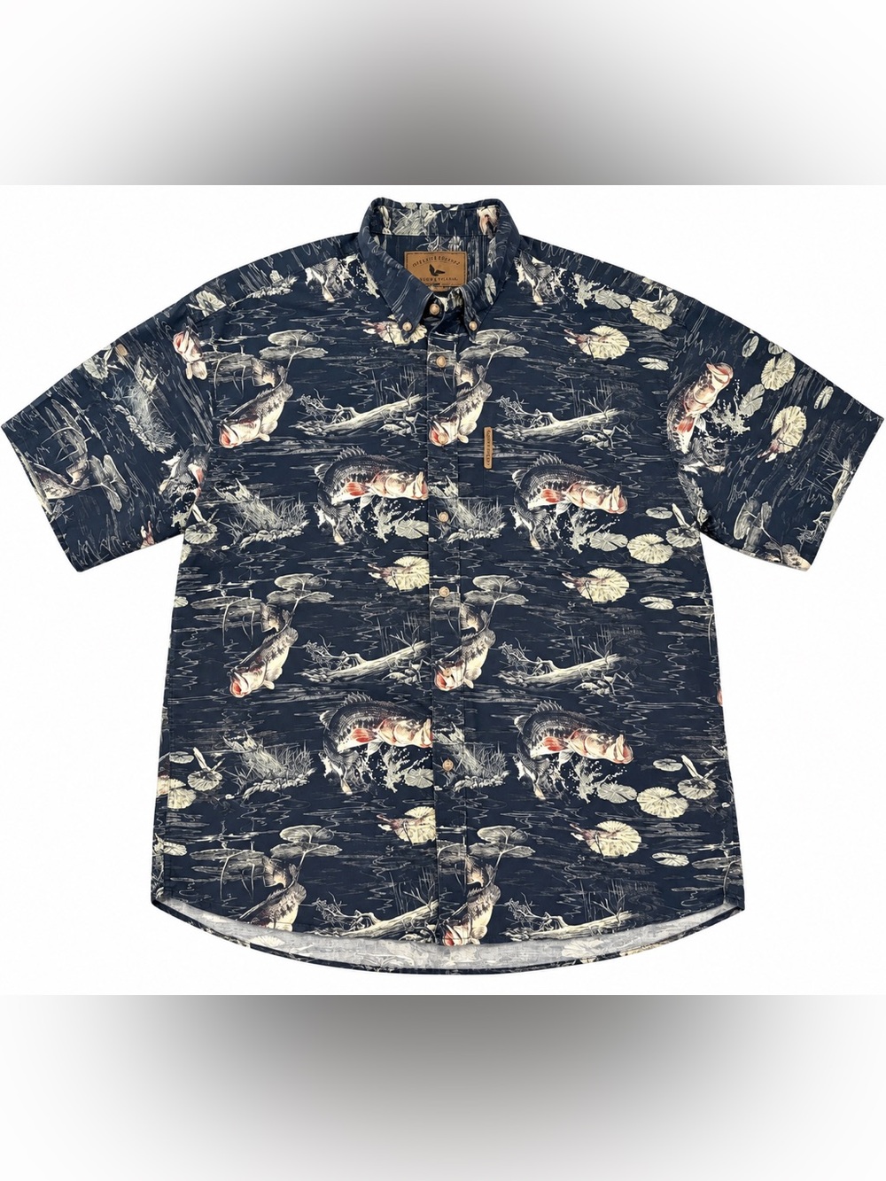 North River Outfitters Men’s XL Bass Fishing Print Button Up Shirt Outdoor